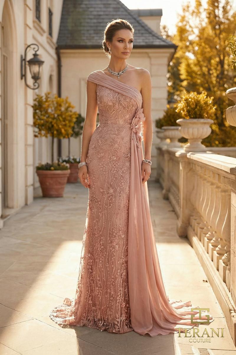 Terani Couture 262M7308 – One-Shoulder Lace Mother of the Bride Dress