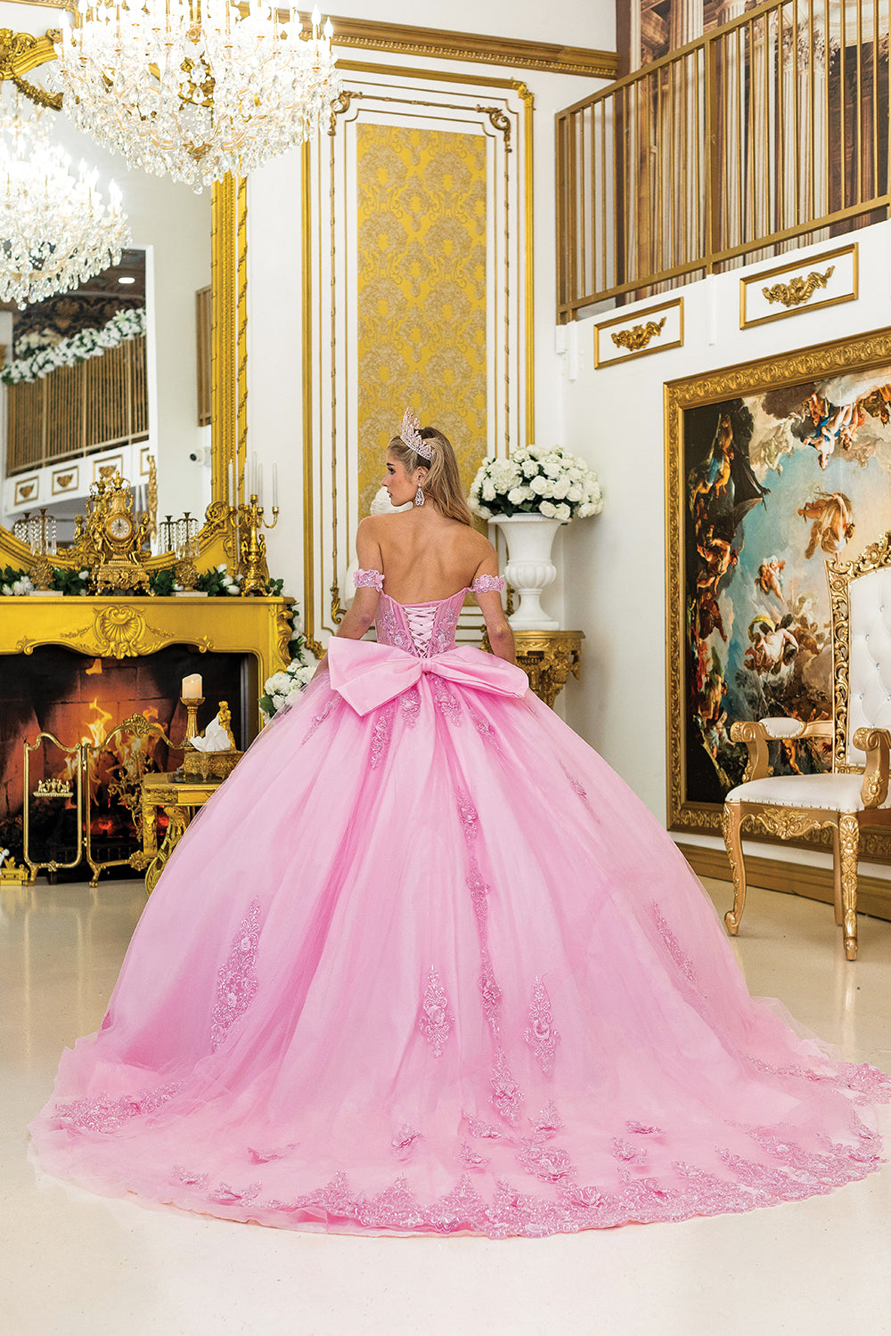 Dancing Queen DQ5000 — Off-the-Shoulder Floral Appliqué Quinceañera Ball Gown