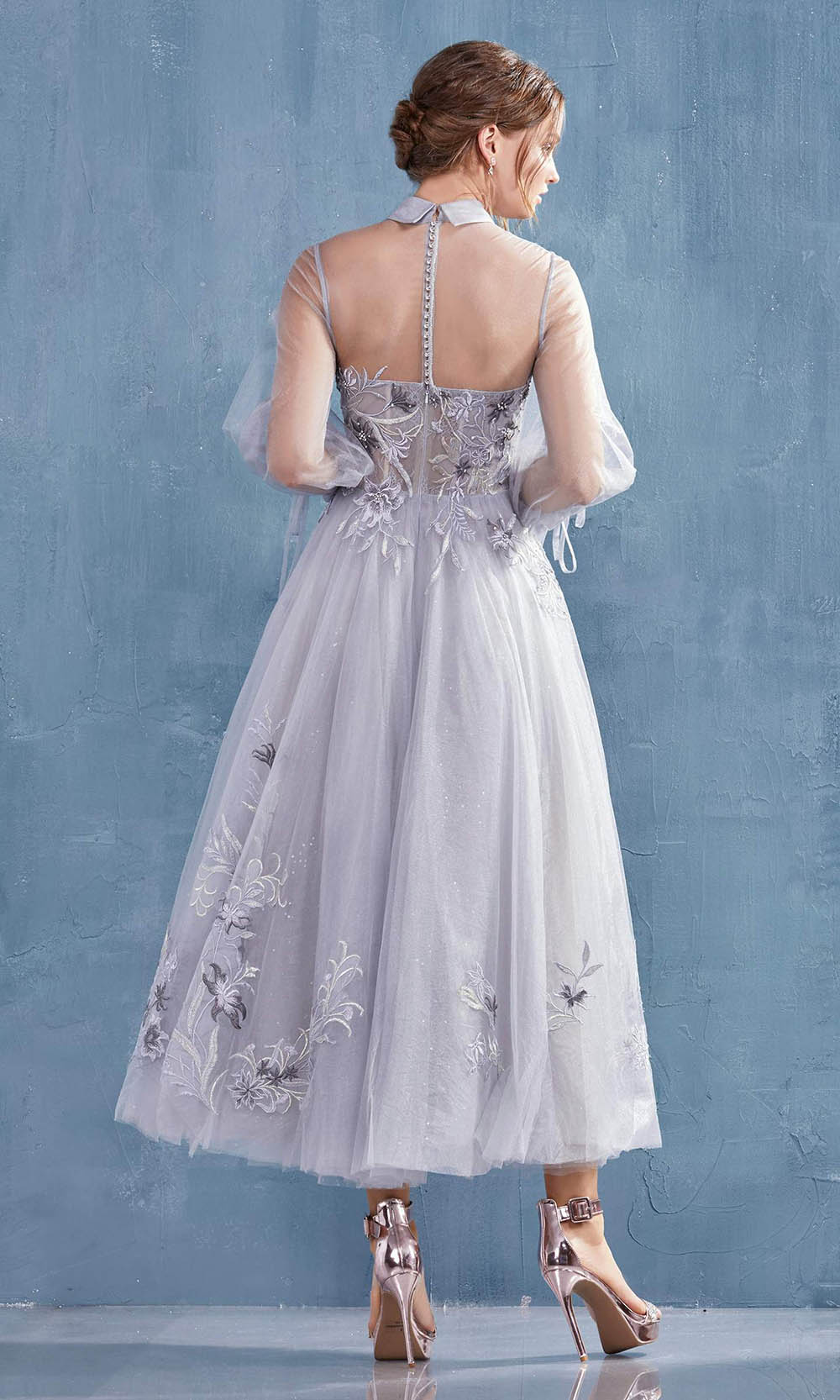 Andrea and Leo - A0862 Sassy High Collared A-Line Dress In Blue