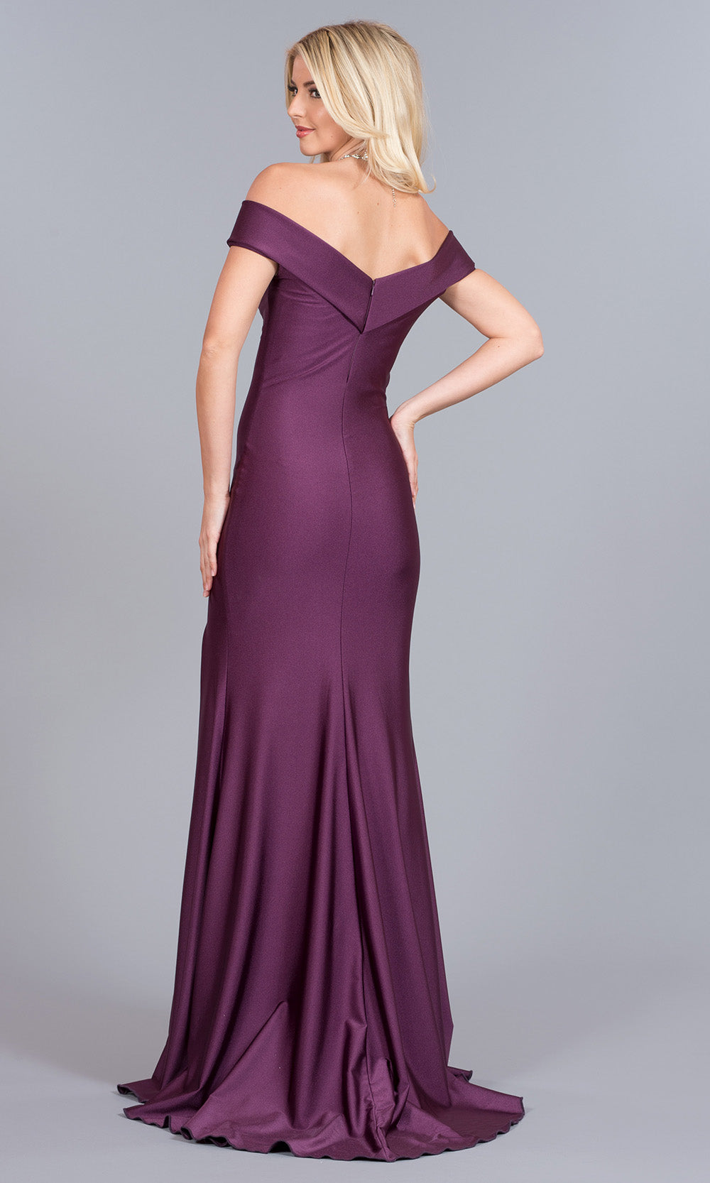 Atria - 5912H Off Shoulder Trumpet Gown With Slit In Purple