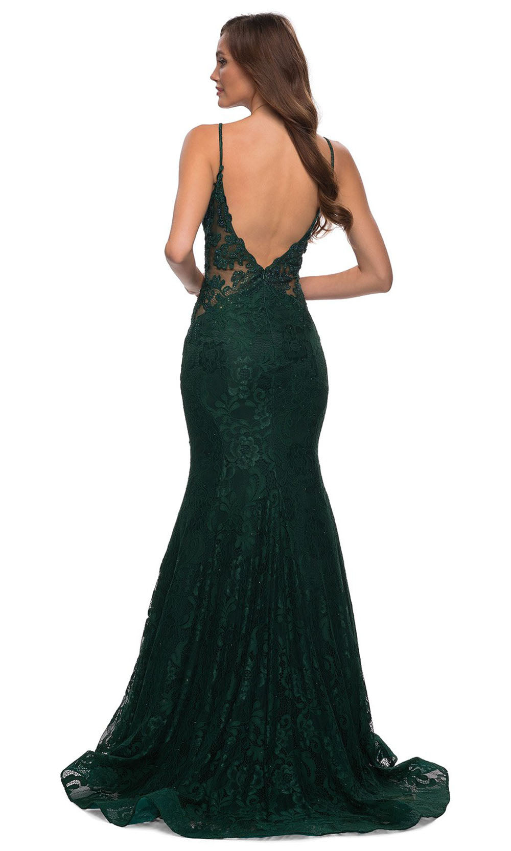 La Femme - 28355 Sparkly Lace Illusion Bodice Mermaid Gown In Green
