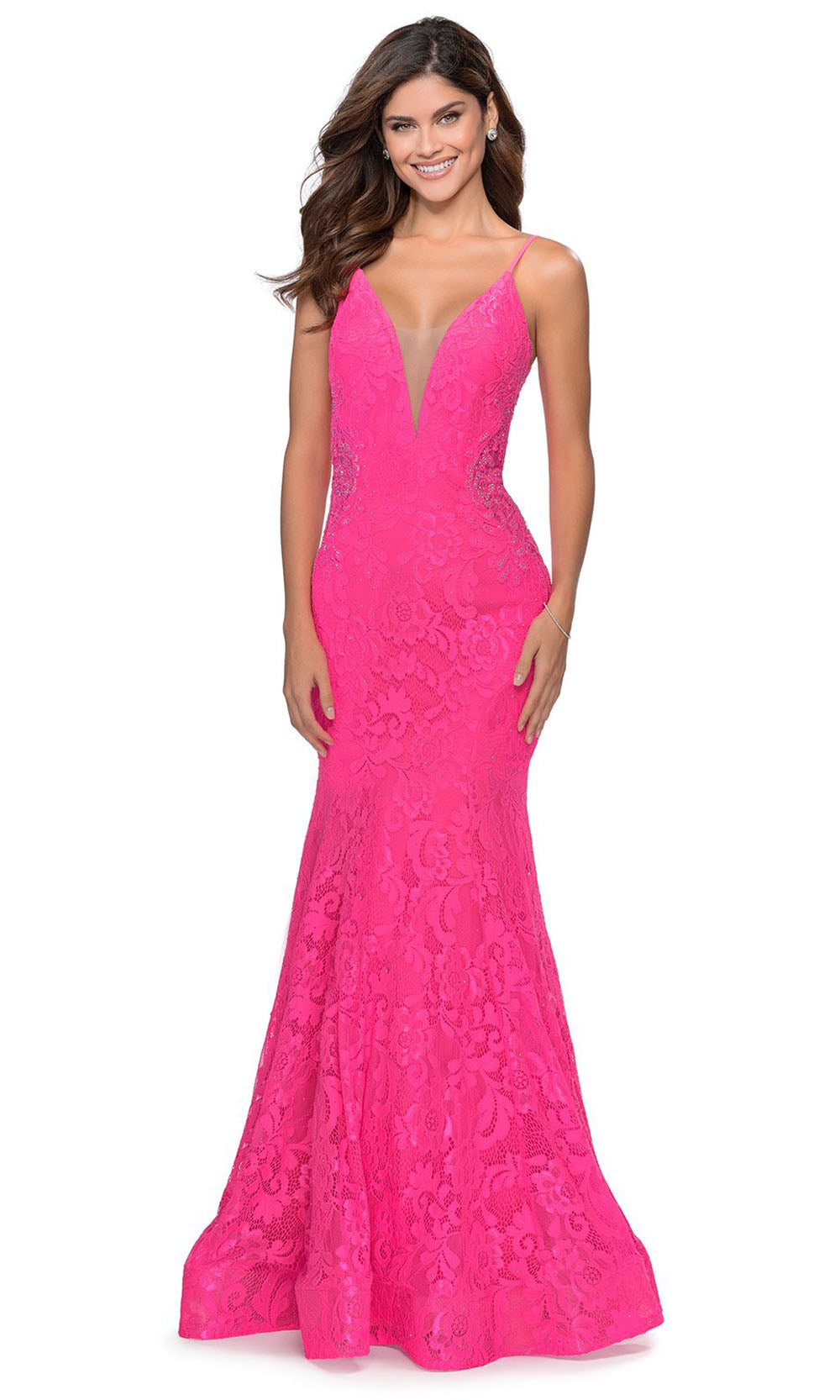 La Femme - 28355 Sparkly Lace Illusion Bodice Mermaid Gown In Pink