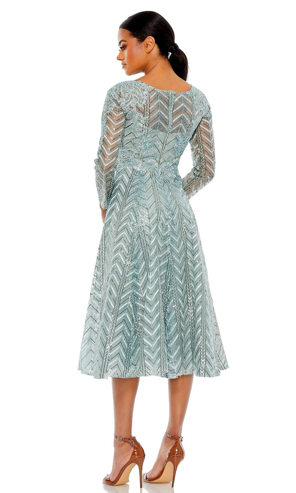 Mac Duggal - 20399 Long Sleeve Embellished A-Line Dress In Green