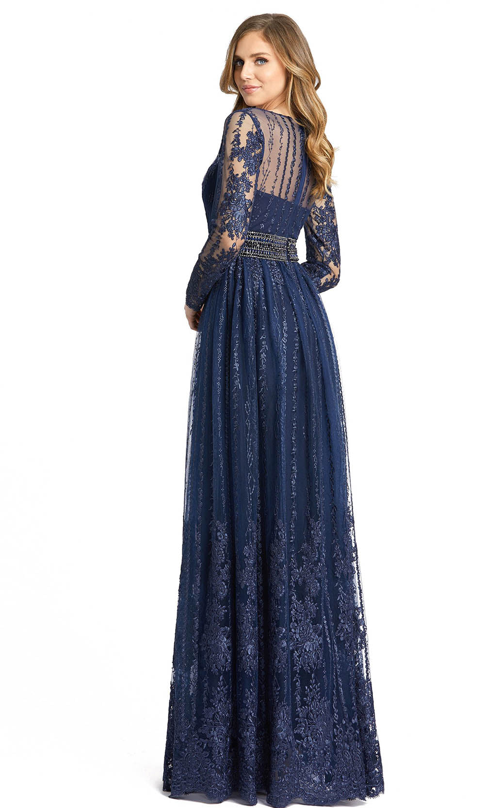 Mac Duggal - 66591D Embroidered Plunging V Neck A-Line Gown In Blue