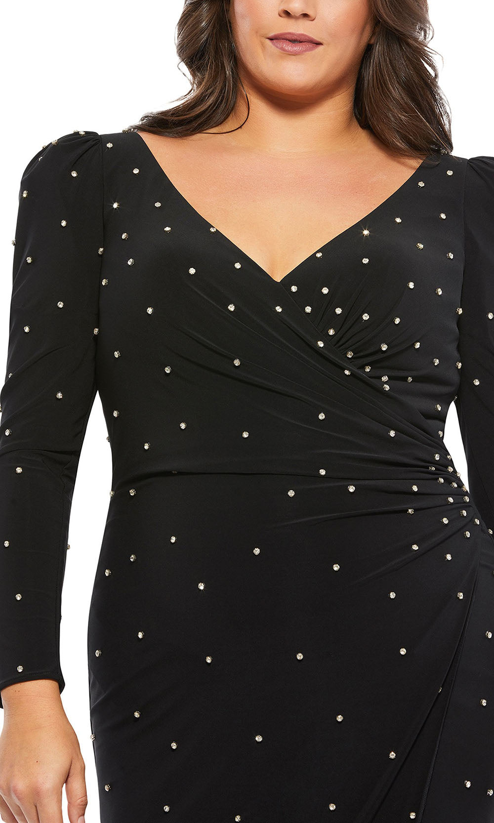 Mac Duggal - 67731F V Neck Polka Dot Knee Length Dress In Black