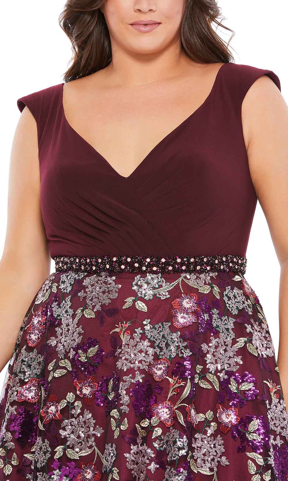 Mac Duggal - 67764F V Neck Embellished A-Line Gown In Red