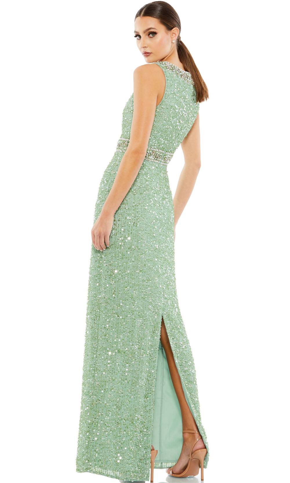 Mac Duggal - 10839 Beaded Jewel Neck Gown In Green