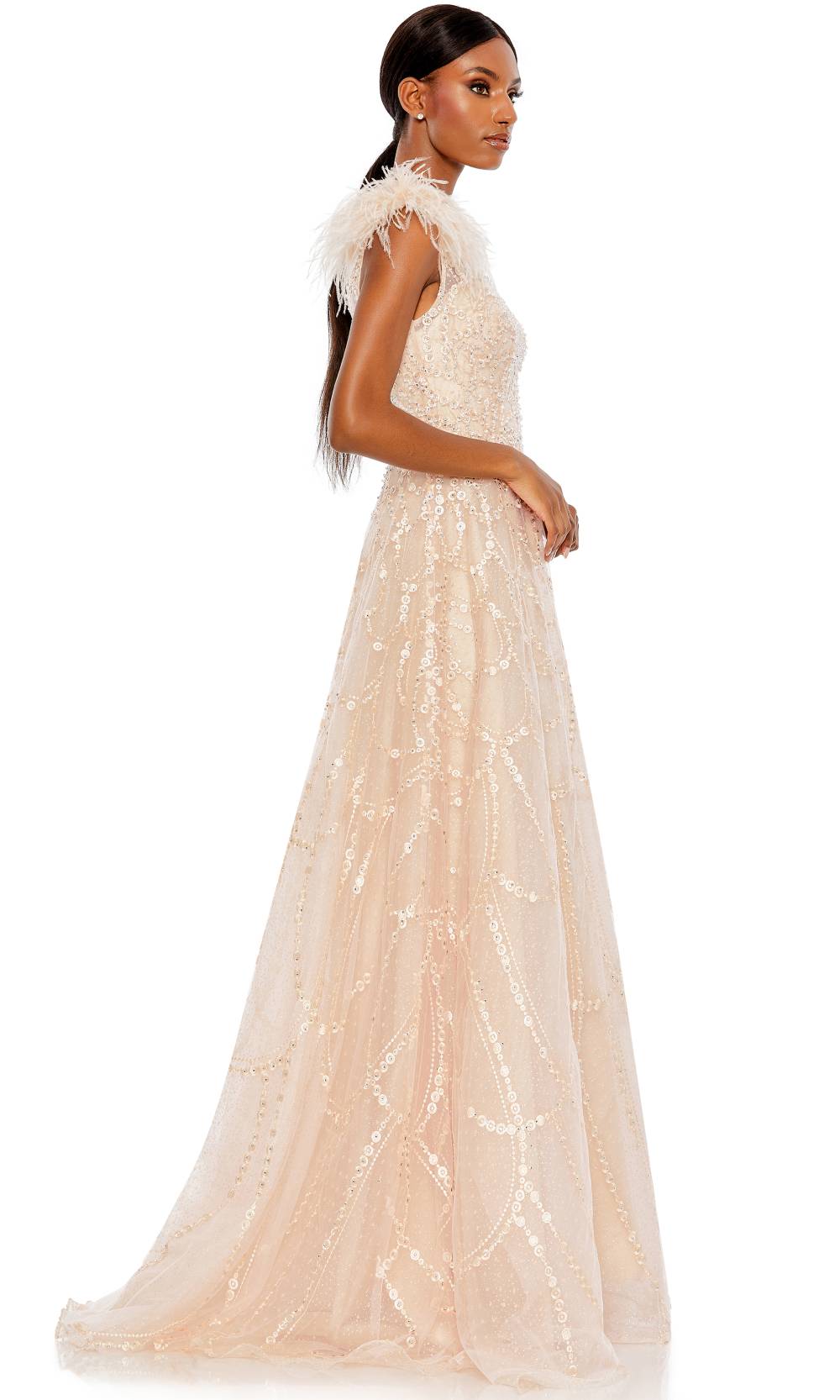 Mac Duggal - 20389 Feather Adorned Gown In Pink and Neutral