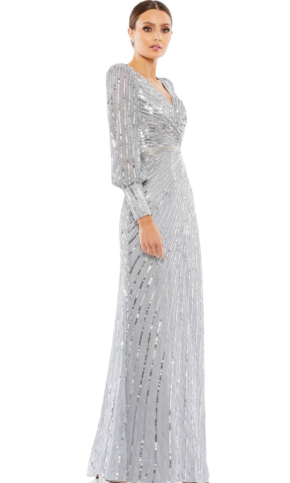 Mac Duggal - 5501 Bishop Sleeve Sequin Gown In Silver