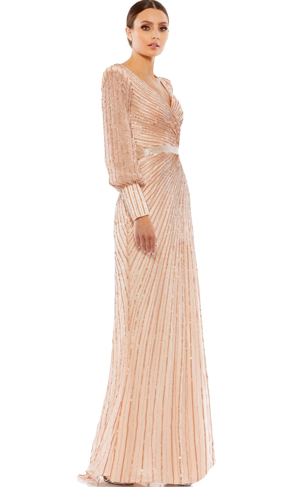 Mac Duggal - 5501 Bishop Sleeve Sequin Gown In Neutral