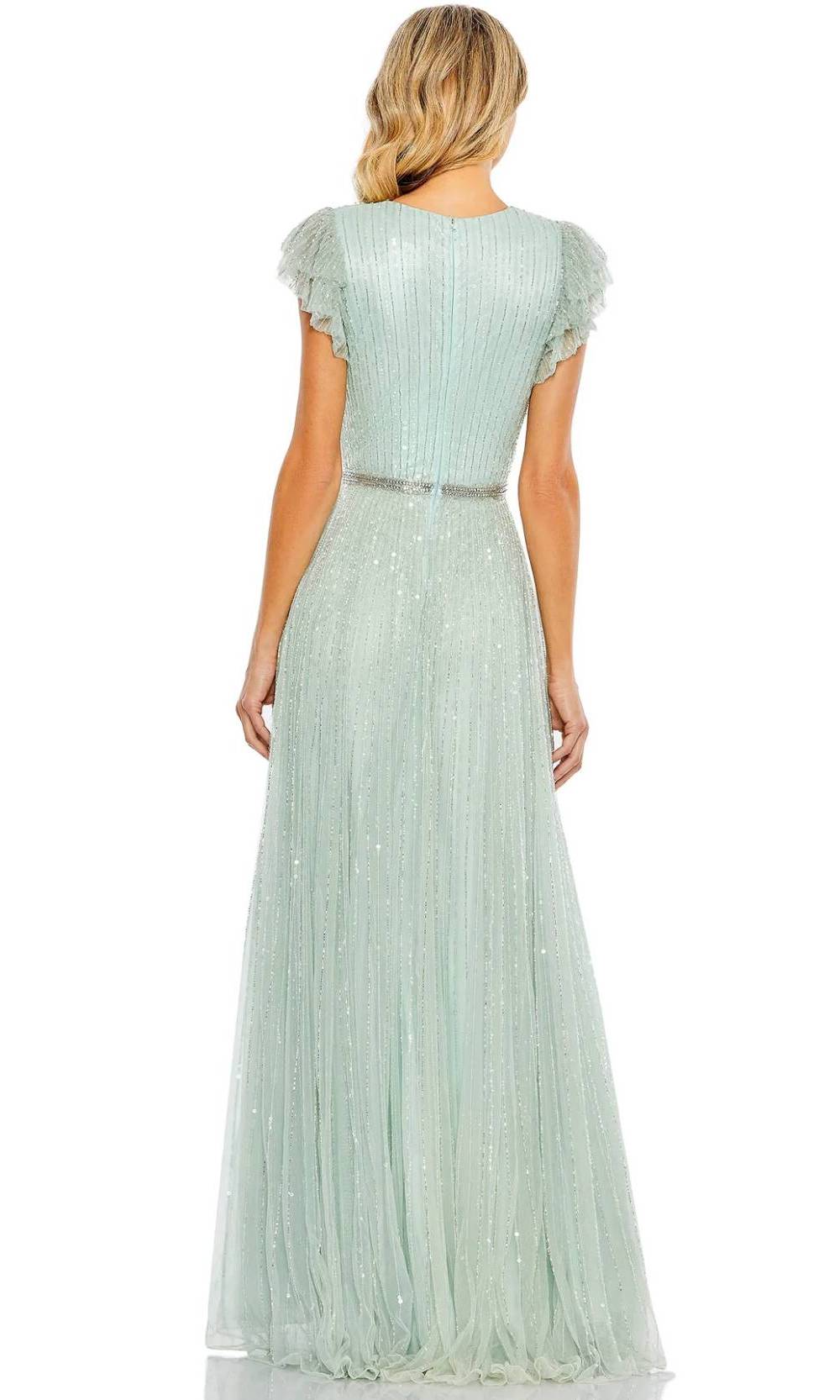 Mac Duggal - 5502 Sequined V-Neck A-Line Dress In Seamist