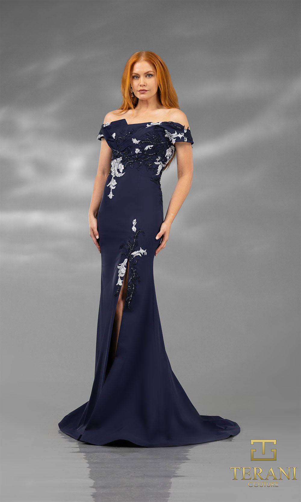 Terani Couture 251E4237 Navy Grey