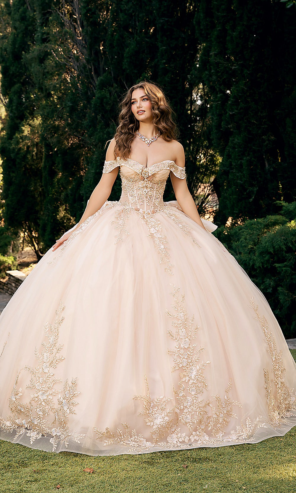 Bella Princess PQ1082 Champagne Gold Quinceanera Ball Gown Dress