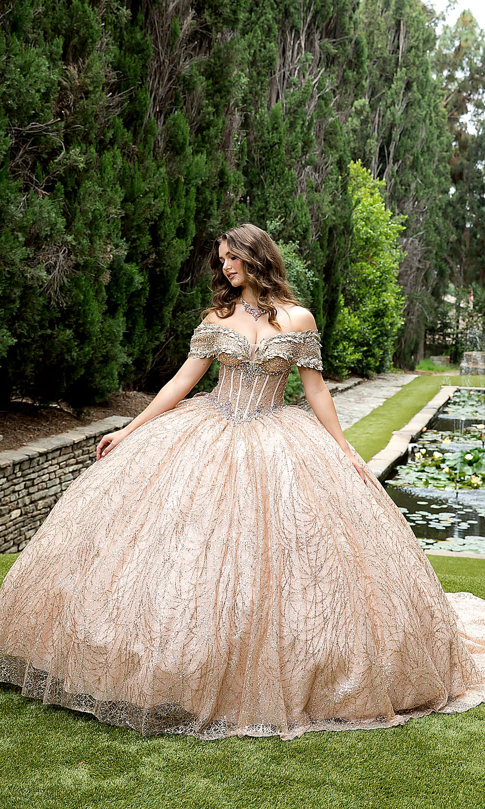 Bella Princess PQ1087 Champagne Gold Quinceanera Ball Gown Dress
