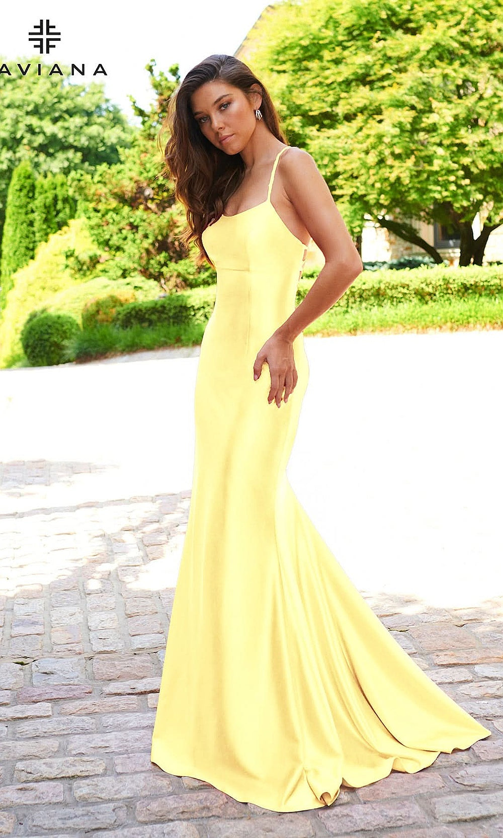 Faviana ES10890 Fitted Stretch Satin Gown with Open Crisscross Back
