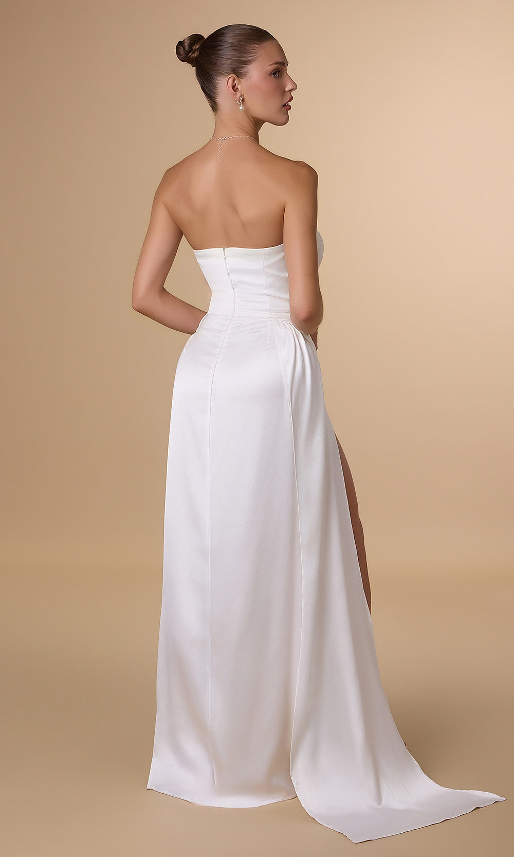 Ladivine Bridal T215W Wedding Dress – Strapless Satin Fitted Gown with High Slit