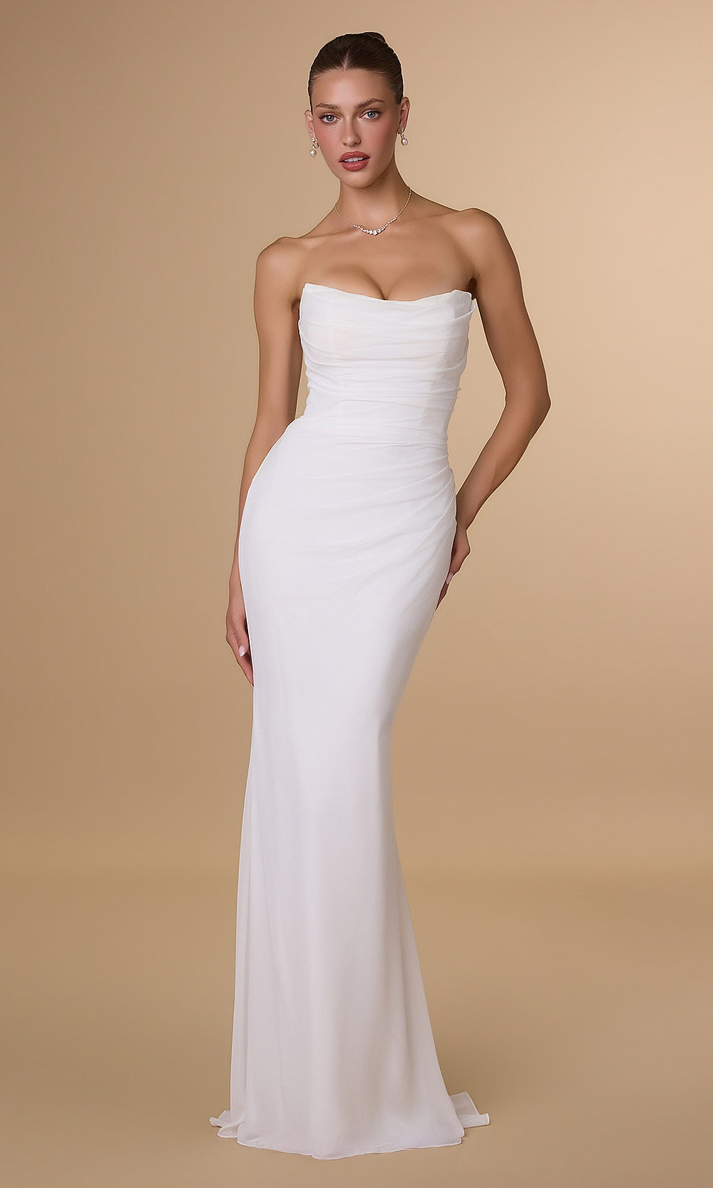 Ladivine Bridal T702W Wedding Dress – Strapless Ruched Chiffon Corset Gown