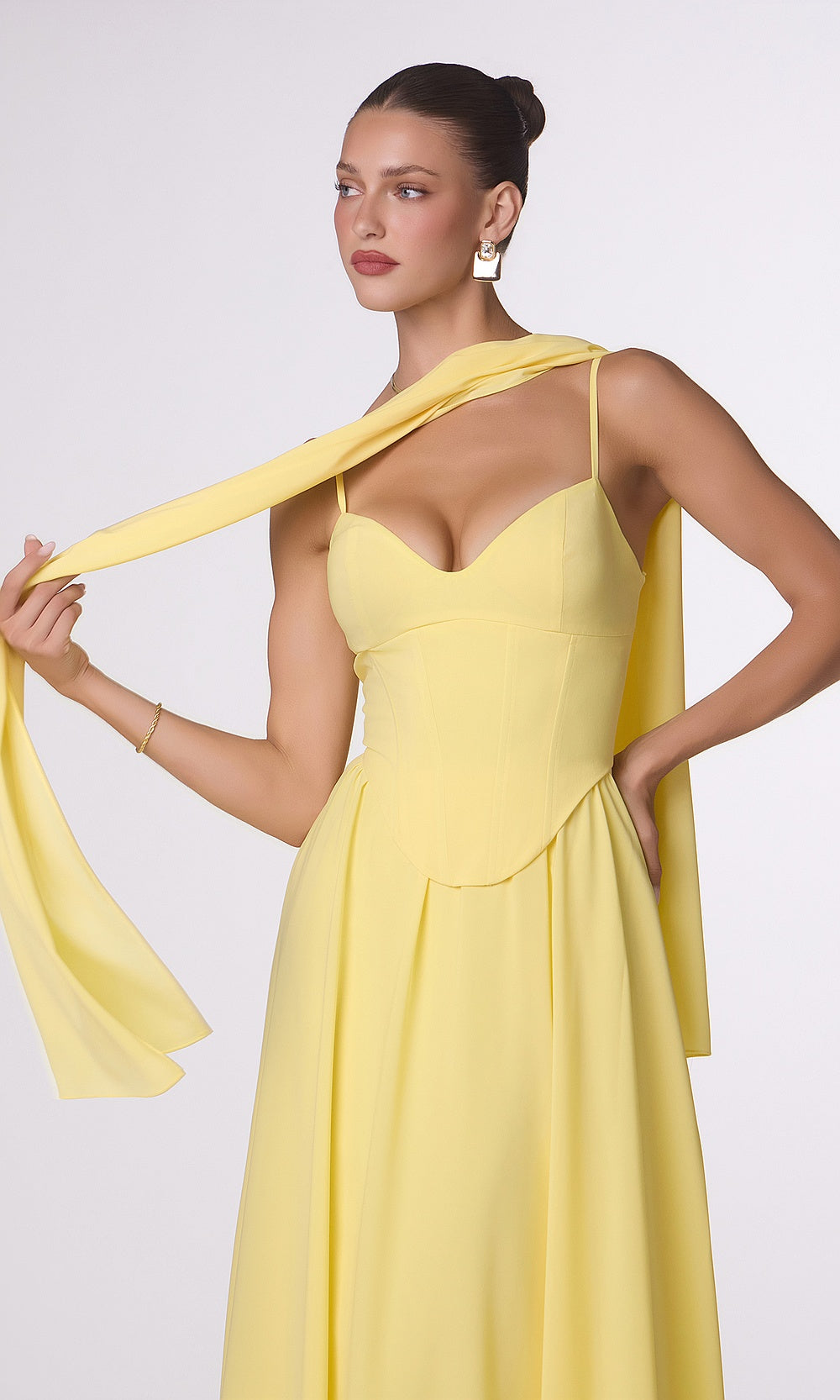 Ladivine T711 Corset Chiffon Maxi Gown – Sweetheart Floor-Length Dress with Coordinating Scarf