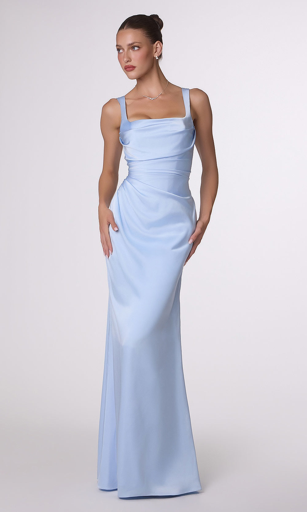 LaDivine T729 Bridesmaid Dress – Sleeveless Square-Neck Satin Formal Gown