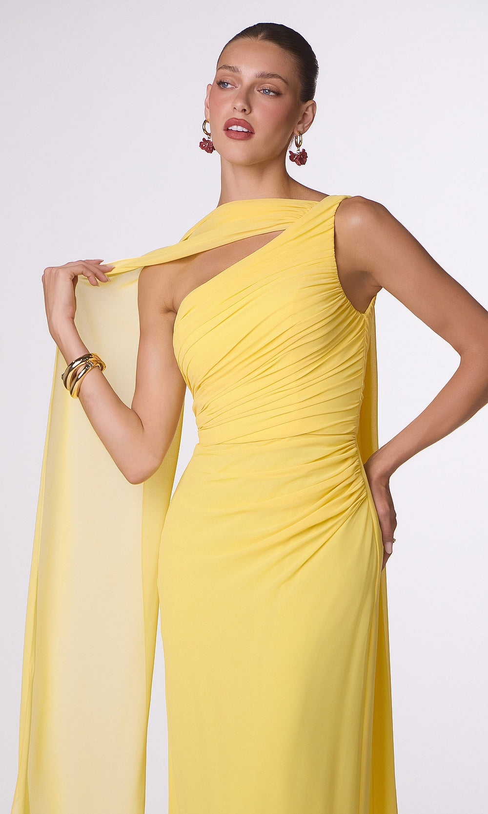 LaDivine T730 One-Shoulder Chiffon Evening Gown – Ruched Sleeveless Formal Dress