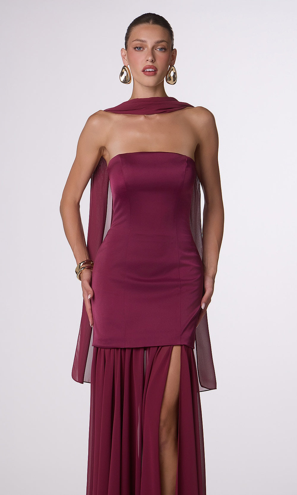 LaDivine T825 Strapless Fitted Chiffon Gown – Formal Bridesmaid & Evening Dress