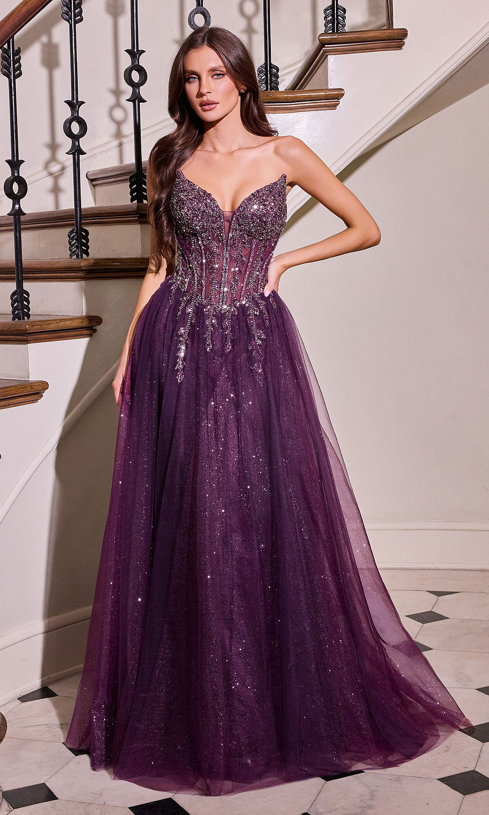 Ladivine CD721 Strapless Sequin Bodice Tulle Ball Gown