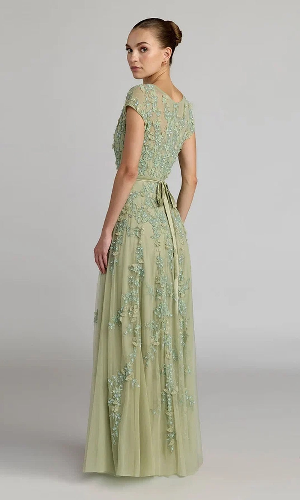 Mac Duggal 14521 A-Line Gown with 3D Floral Beading & Cap Sleeves