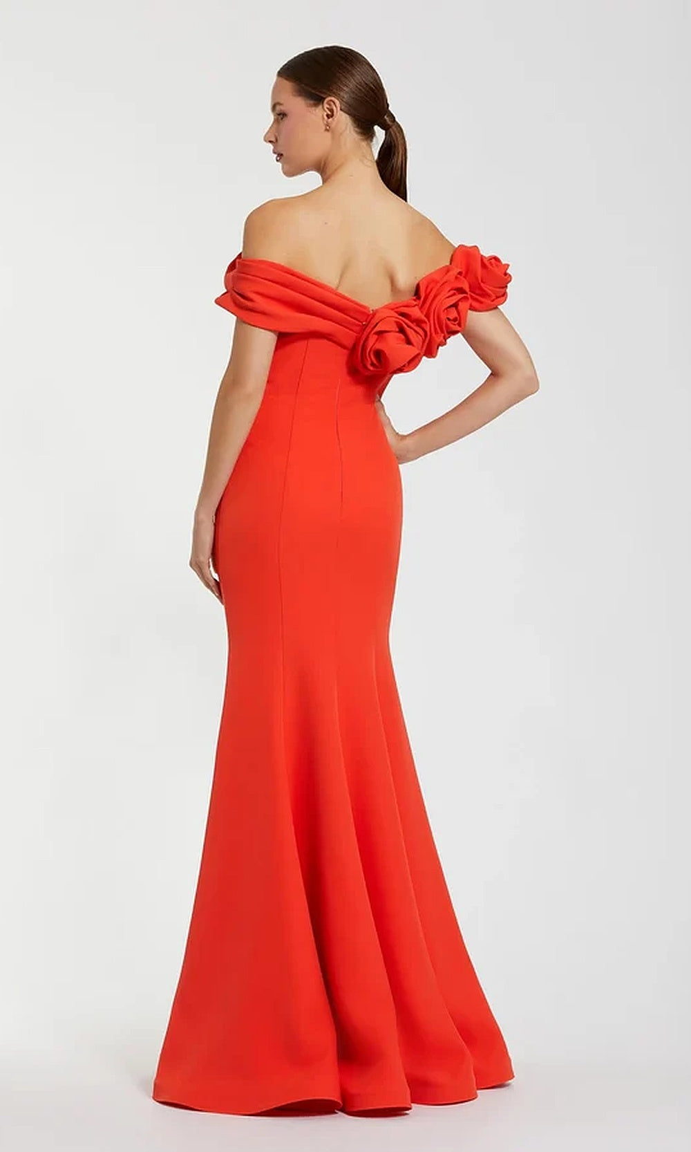 Mac Duggal 21104 Off-Shoulder Mermaid Gown with Floral Rosettes & Floral Appliques
