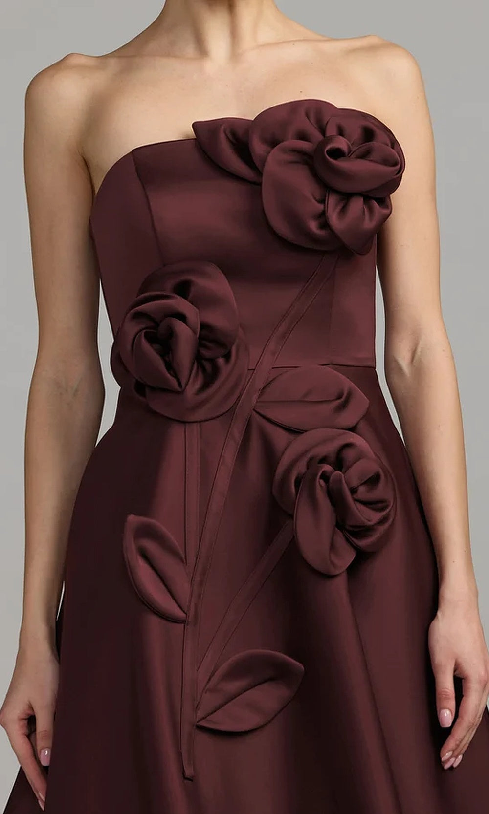 Mac Duggal 2362 Strapless Square-Neck Tea-Length A-Line Satin Gown