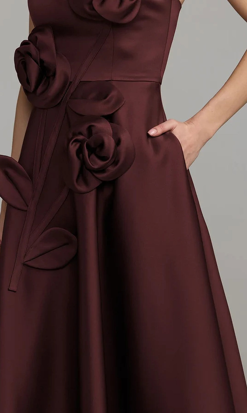 Mac Duggal 2362 Strapless Square-Neck Tea-Length A-Line Satin Gown