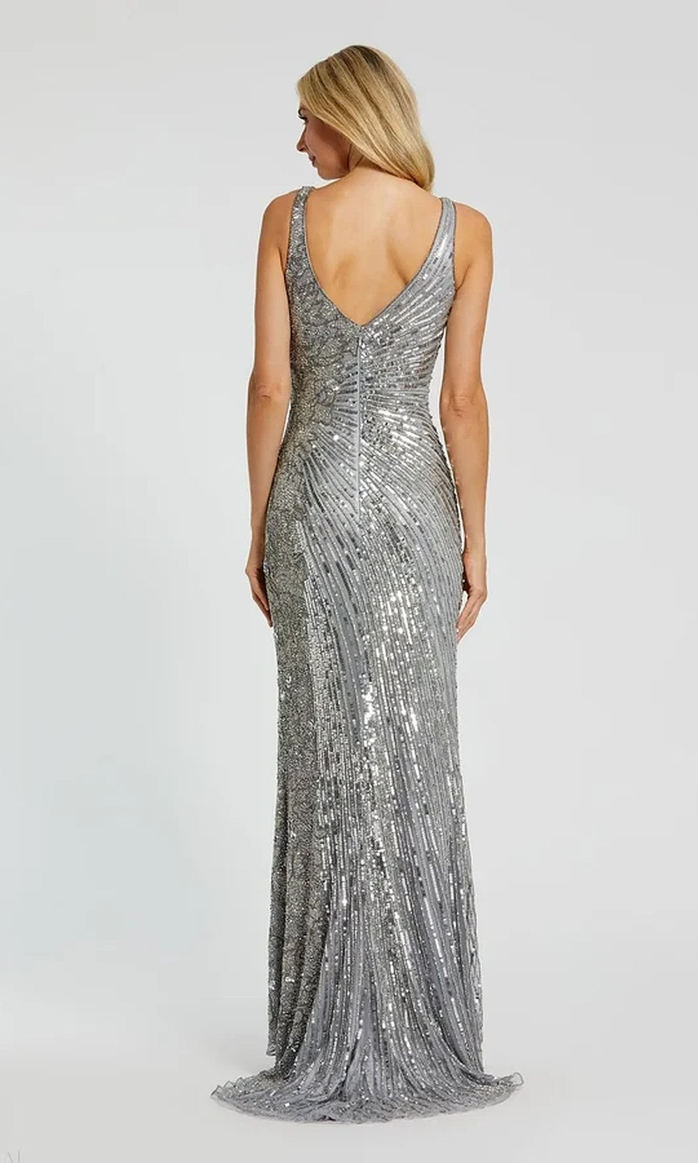 Mac Duggal 5473 Fully Beaded V-Neck Fitted Gown with High Slit Gown