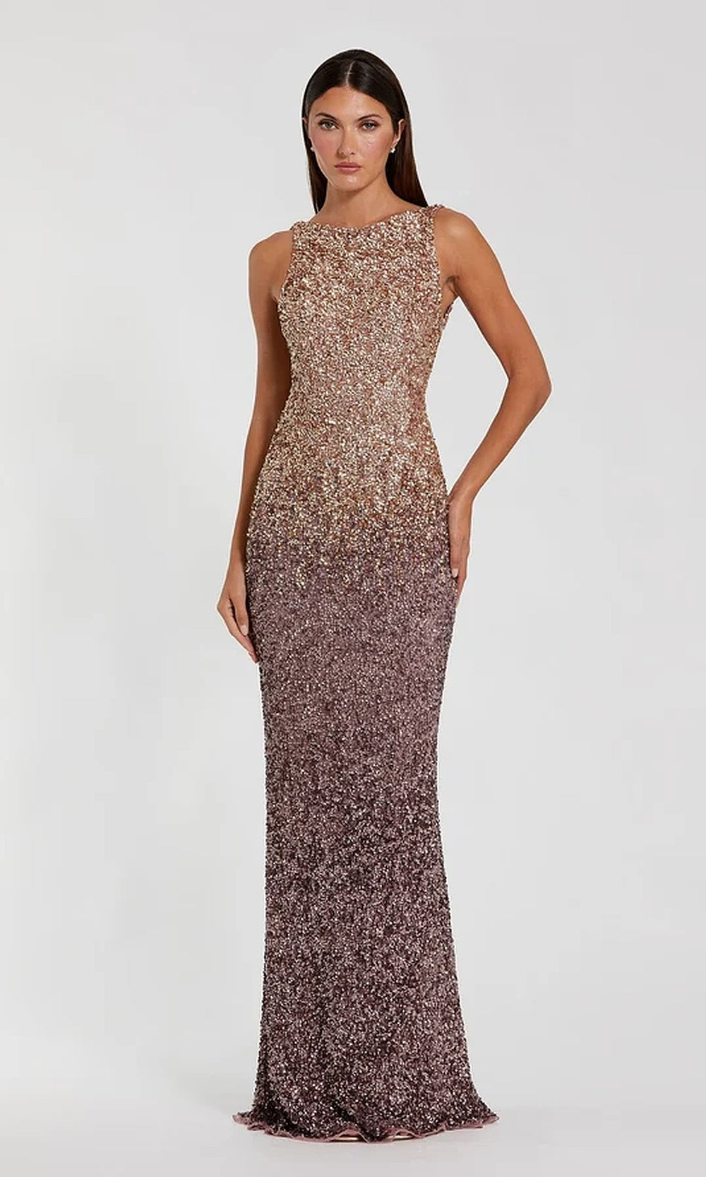 Mac Duggal 6145 Fully Sequined Fitted Open-Back Ombré Gown with Fully Beaded