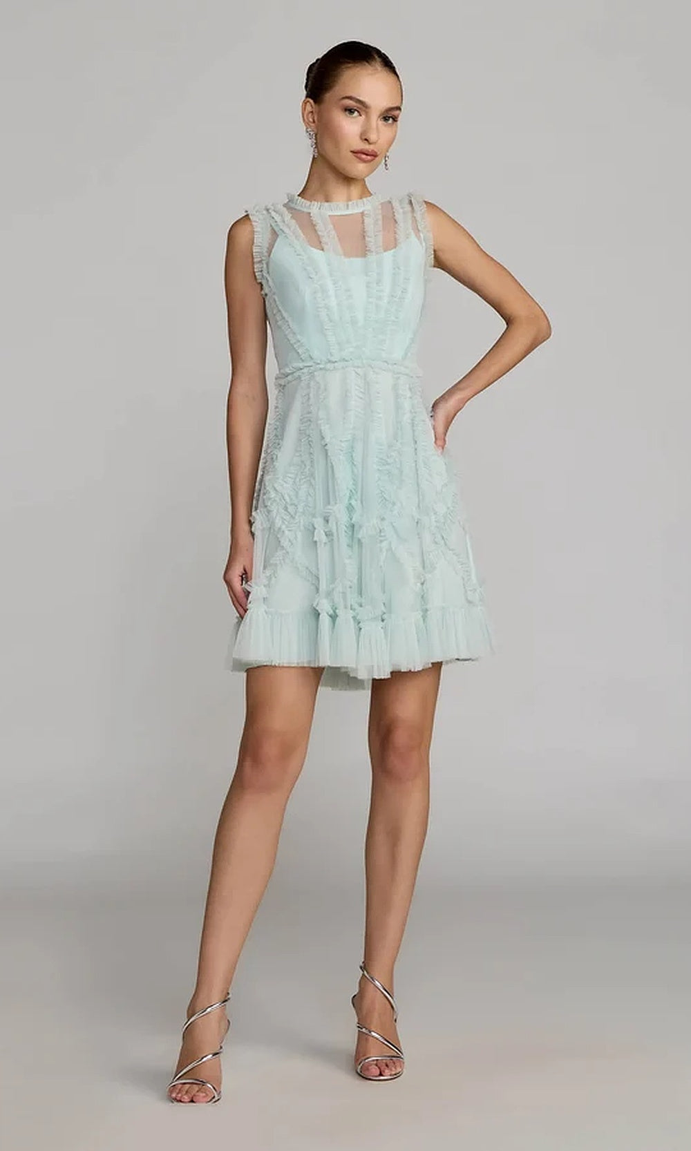 Mac Duggal 8289 Short Tulle Illusion High-Neck Fit-and-Flare Dress