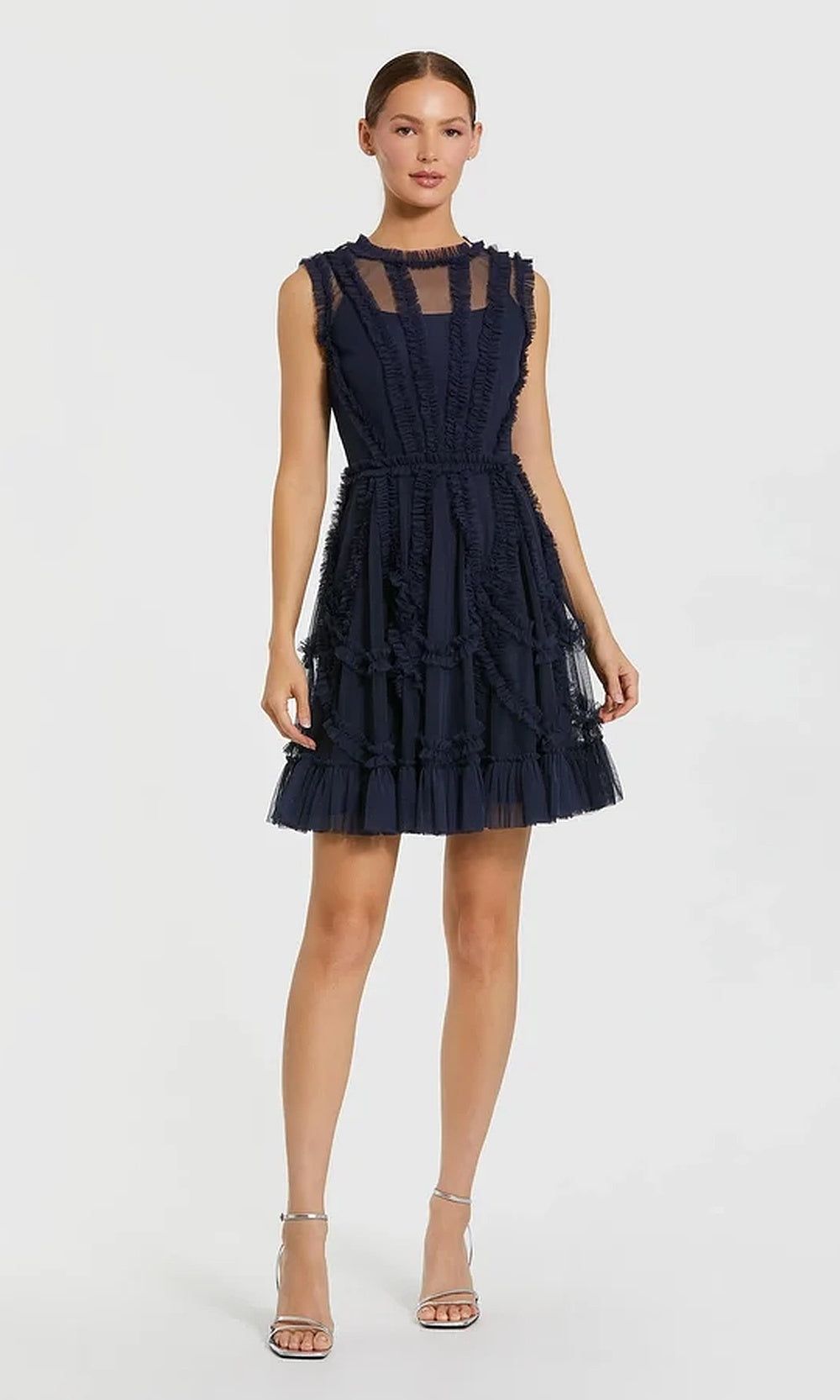 Mac Duggal 8289 Short Tulle Illusion High-Neck Fit-and-Flare Dress