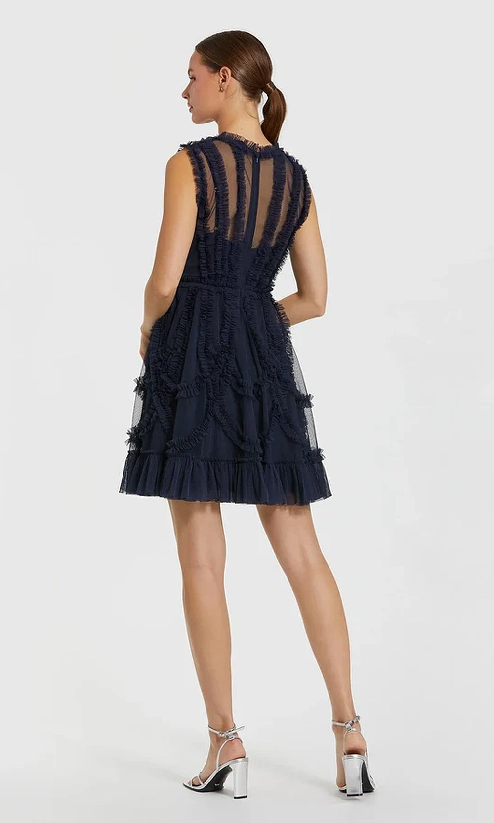 Mac Duggal 8289 Short Tulle Illusion High-Neck Fit-and-Flare Dress
