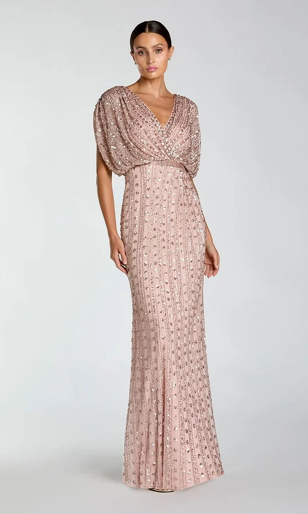 Mac Duggal 23081 Fully-Beaded V-Neck Empire Waist Long Sequin Gown