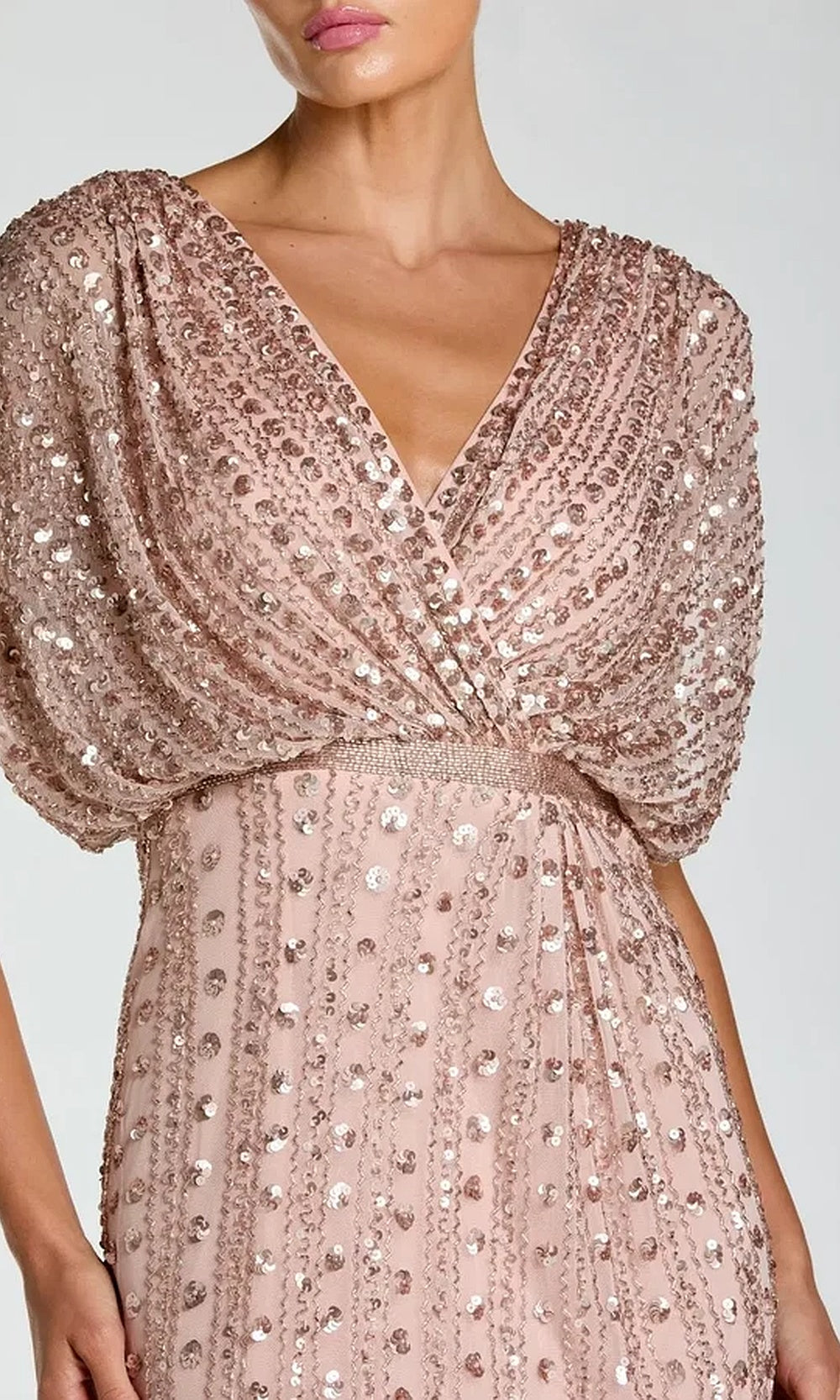 Mac Duggal 23081 Fully-Beaded V-Neck Empire Waist Long Sequin Gown