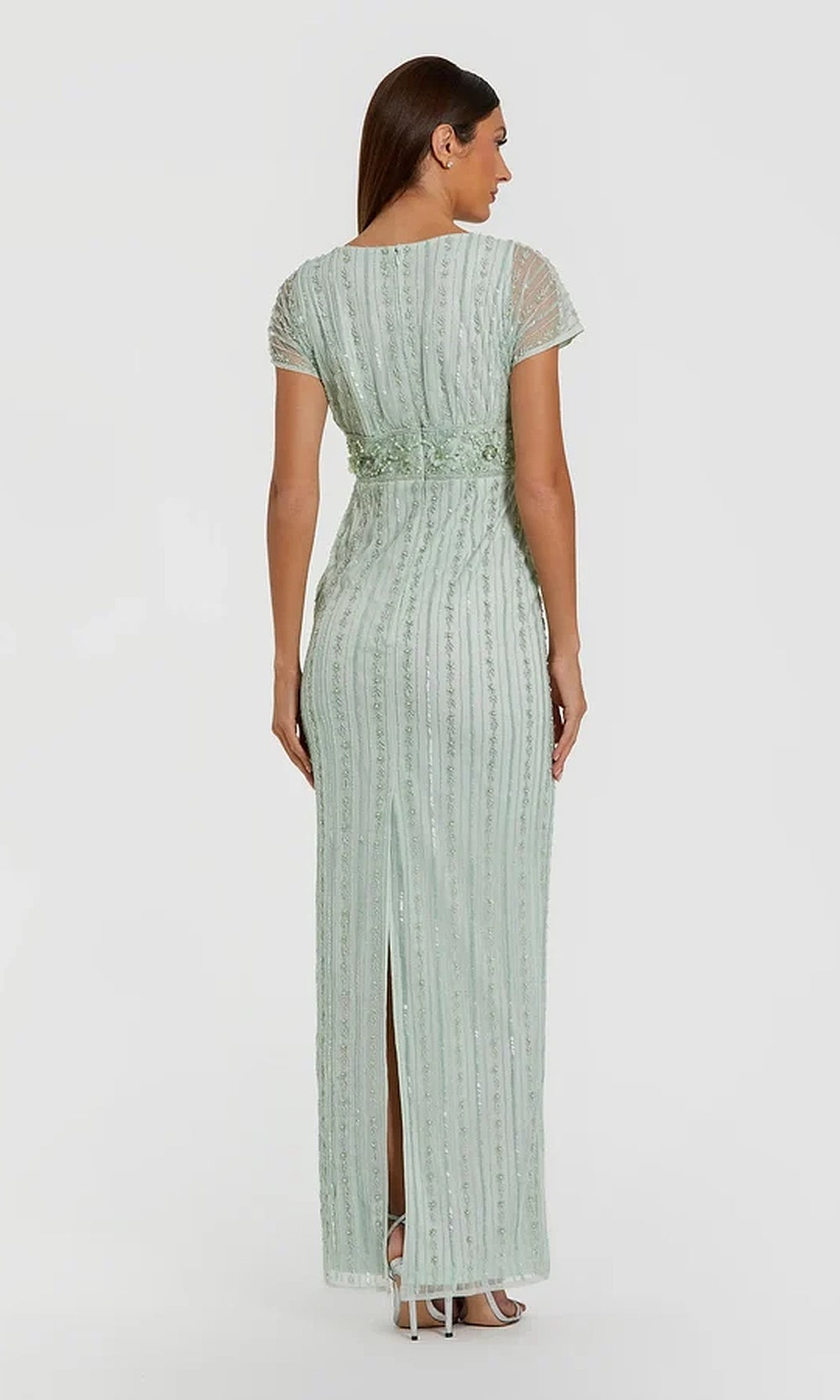 Mac Duggal 94147 Fully Beaded Fitted Long Gown with Pearl Empire Waist
