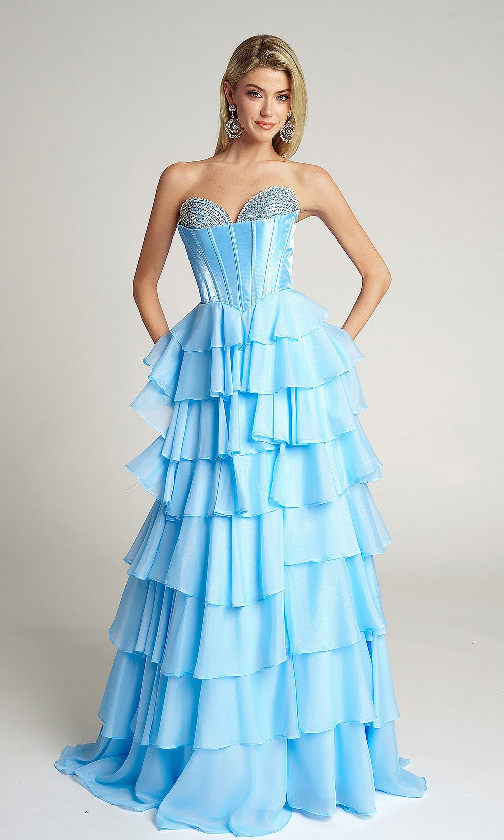 Portia and Scarlett PS26024 Strapless Sweetheart Corset Ballgown with Tiered Ruffle Skirt