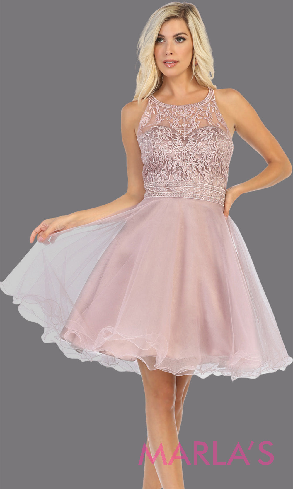 graduation dresses for 16 year olds Short High Neck Mauve Puffy Dress|Grade 8 Grad|Confirmation|Bah Mitzvah