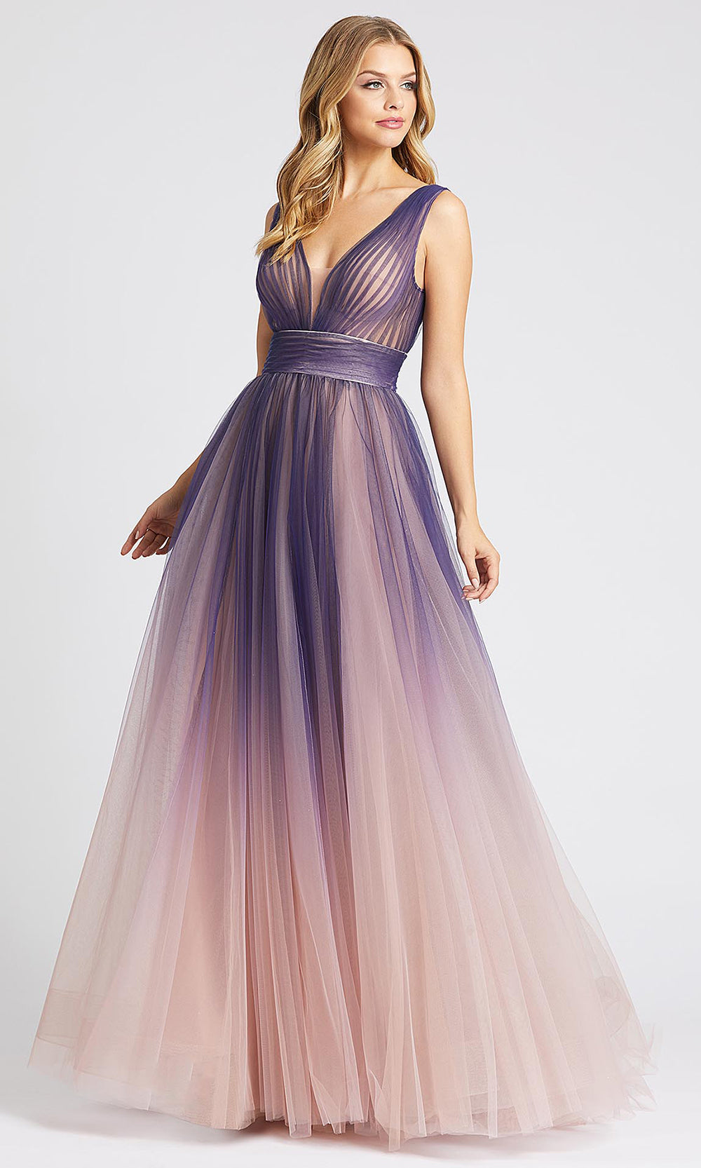 Mac Duggal - 20221I Deep V Neck A-Line Gown In Purple