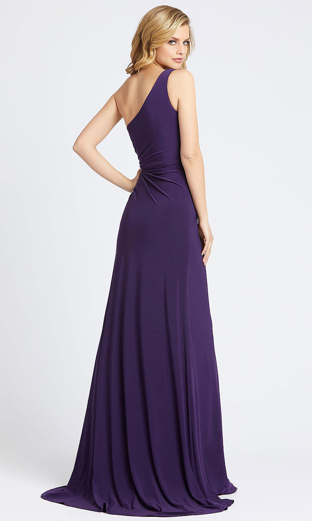 Mac Duggal - 26163I One Shoulder Wrap High Slit Dress In Purple