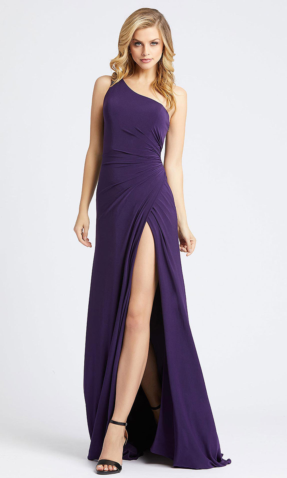 Mac Duggal - 26163I One Shoulder Wrap High Slit Dress In Purple