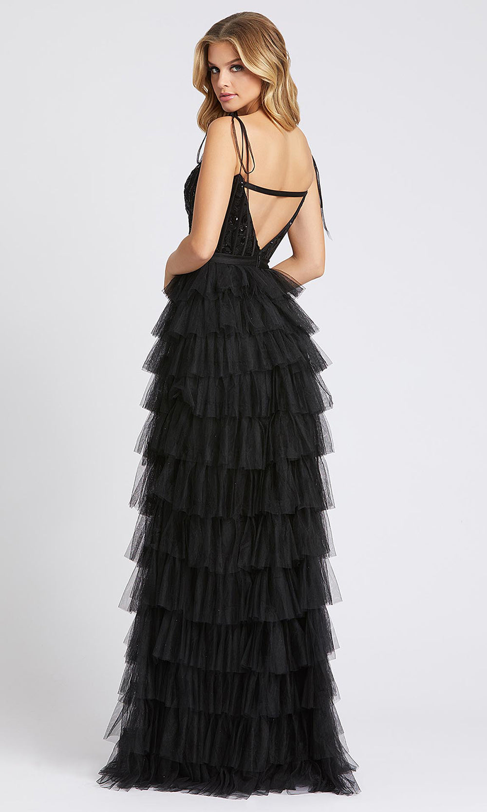 Mac Duggal - 26281I Sequined Bodice Tiered A-Line Dress In Black