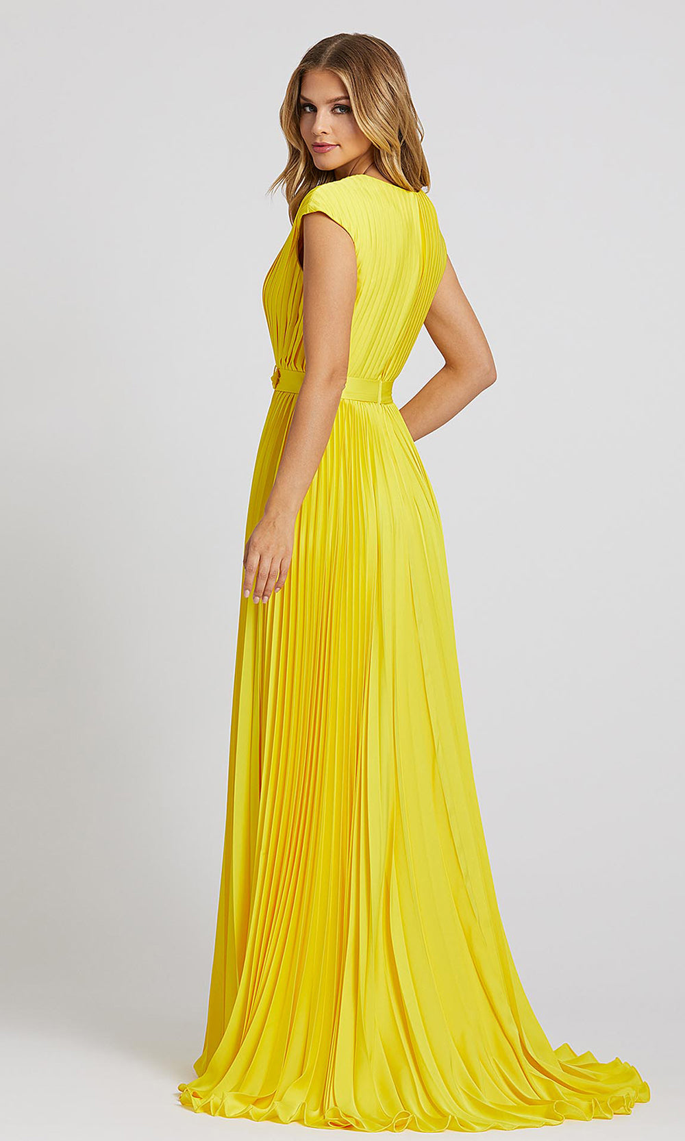 Mac Duggal - 26285I Plunging V Neck Pleated A-Line Gown In Yellow