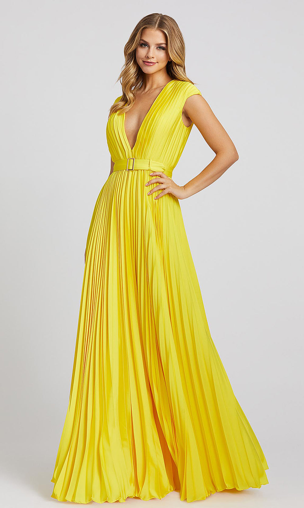 Mac Duggal - 26285I Plunging V Neck Pleated A-Line Gown In Yellow