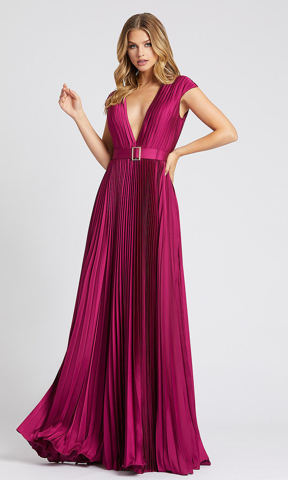 Mac Duggal - 26285I Plunging V Neck Pleated A-Line Gown In Pink