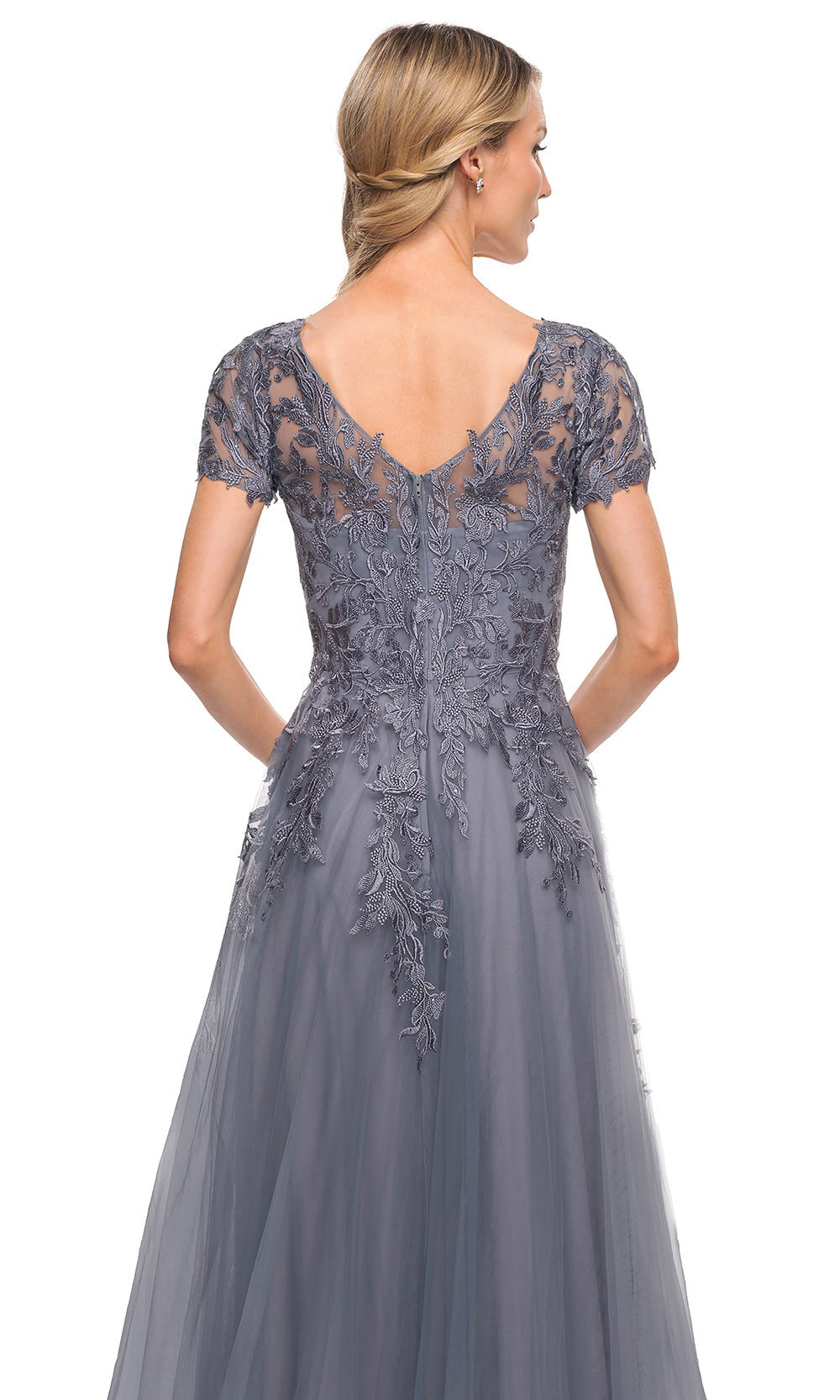 La Femme - 29164 Lace And Tulle A Line Long Evening Dress In Gray