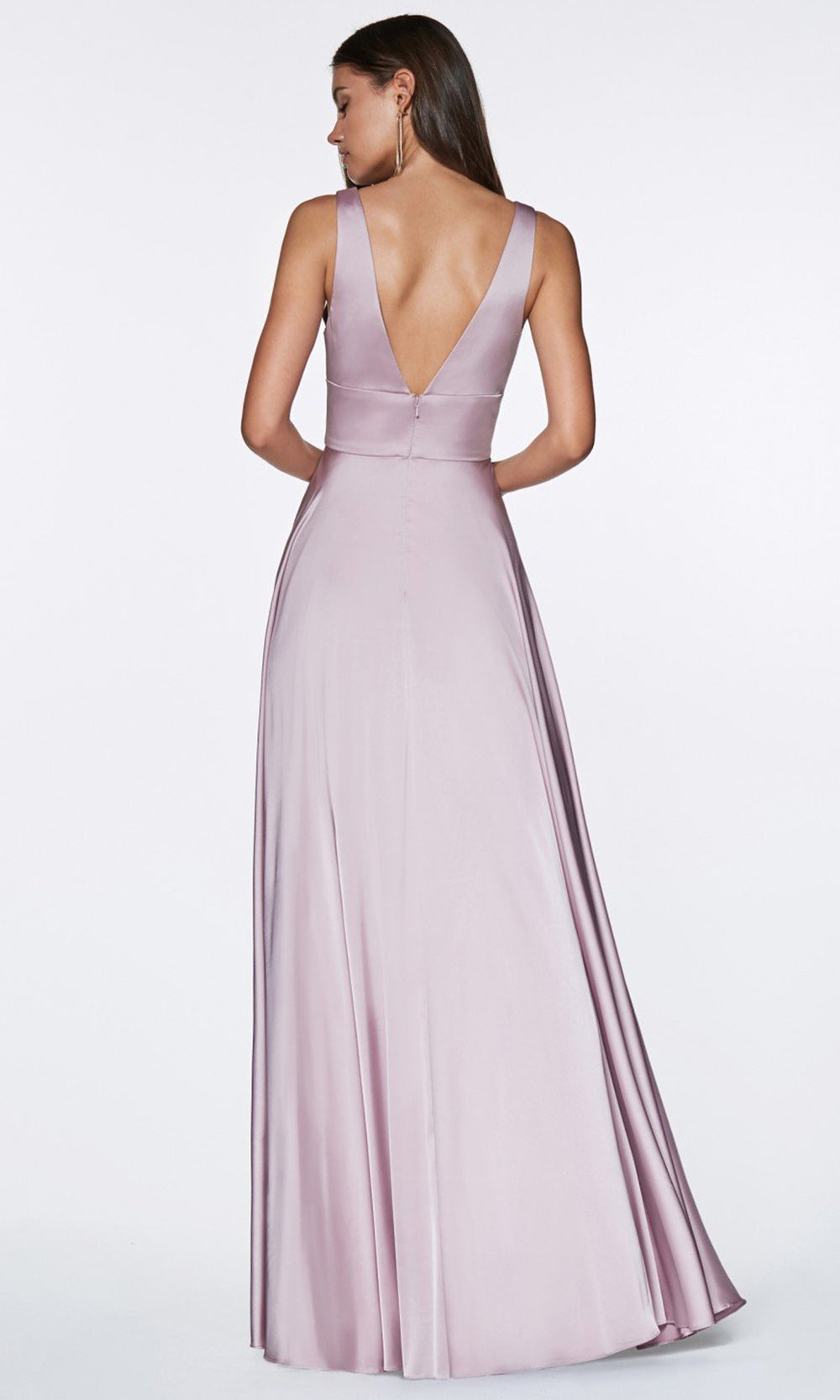 Ladivine - 7469 V Neck Satin A-Line Dress In Pink