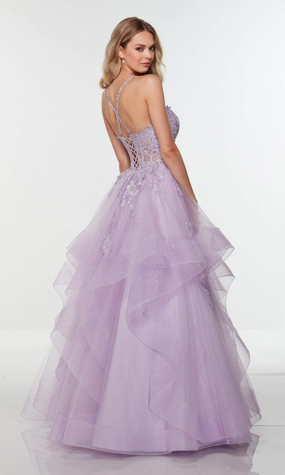 Alyce Paris - 61094 Applique Corset Tiered Gown In Purple